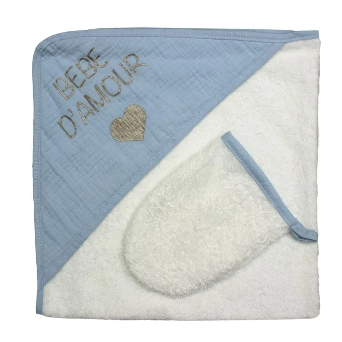 Sortie de bain + Gant "DODO" Bleu-0