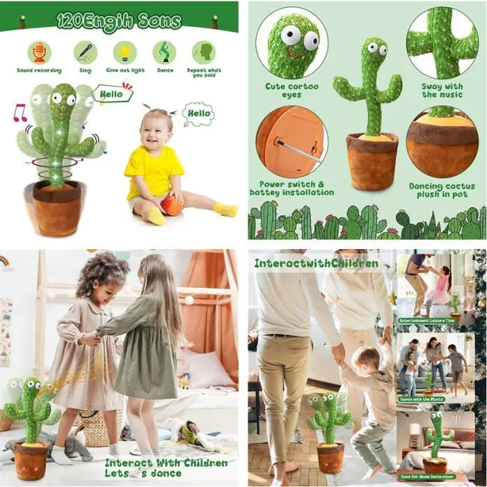 Cactus Qui Danse et Répète Francais,Le Cactus Qui Parle et Qui Danse,Talking Cactus Peluche Musical Bebe,Jouet Cactus Qui Repete-2