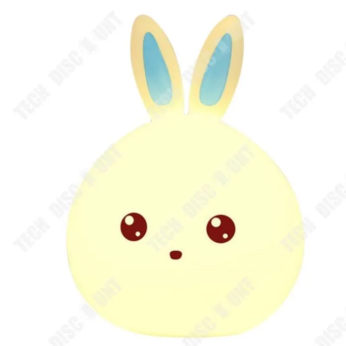 TD® Multicolore Veilleuse Lapin LED, Mignon Lapin Enfants Lumière Nuit Silicone LED Variable Couleur avec Pat Control (Bleu)-0