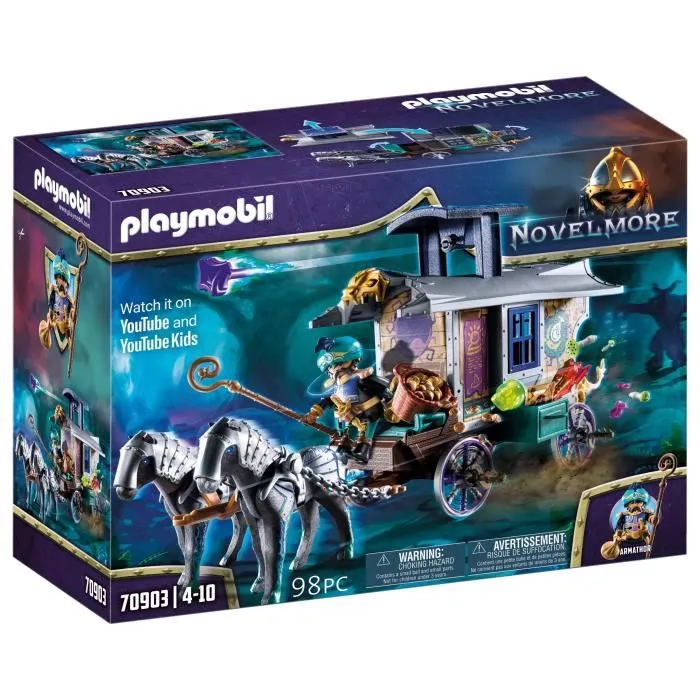 PLAYMOBIL - 70903 - Novelmore - Marchand et chariot avec cachette secrète et canon caché sur le toit-0