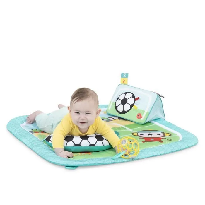 BRIGHT STARTS Tapis d'Eveil Football, Arche de jeu avec jouets Oball détachables, Musique et Lumières, Dimensions : 47 x 74 x 74-1