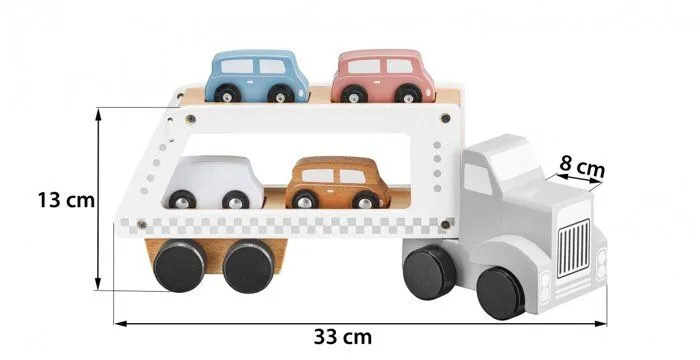 Mamabrum Camion Porte Voitures en Bois Premier âge - Transporteur avec Piste de remorquage – Dépanneuse à 4 Voitures Couleurs Pastel-5
