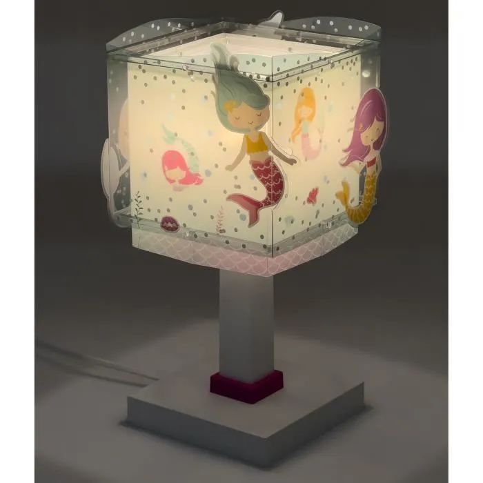 Dalber - Lampe de chevet enfant - Mermaids - Motif sirènes, L 14 cm, H 30 cm, Rose, Vert-1