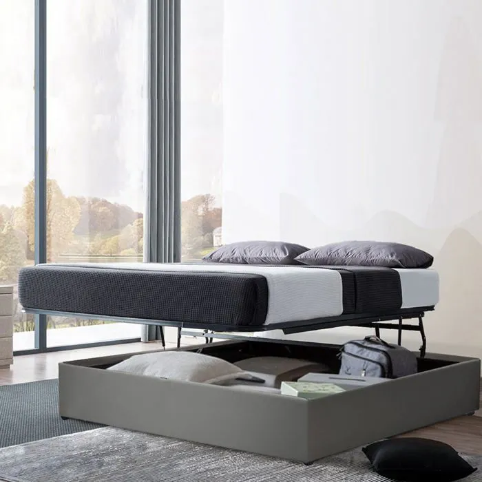Lit Coffre Lounge 140 x 190 by Sampur | Gris | Grand Coffre de Rangement - Sommier à Lattes à Ouverture Horizontale - Design Moderne-0