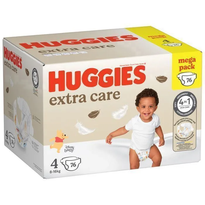 Huggies Extra Care Bébé, 76 couches, avec motifs Disney Taille 4 (8-14 kg)-0