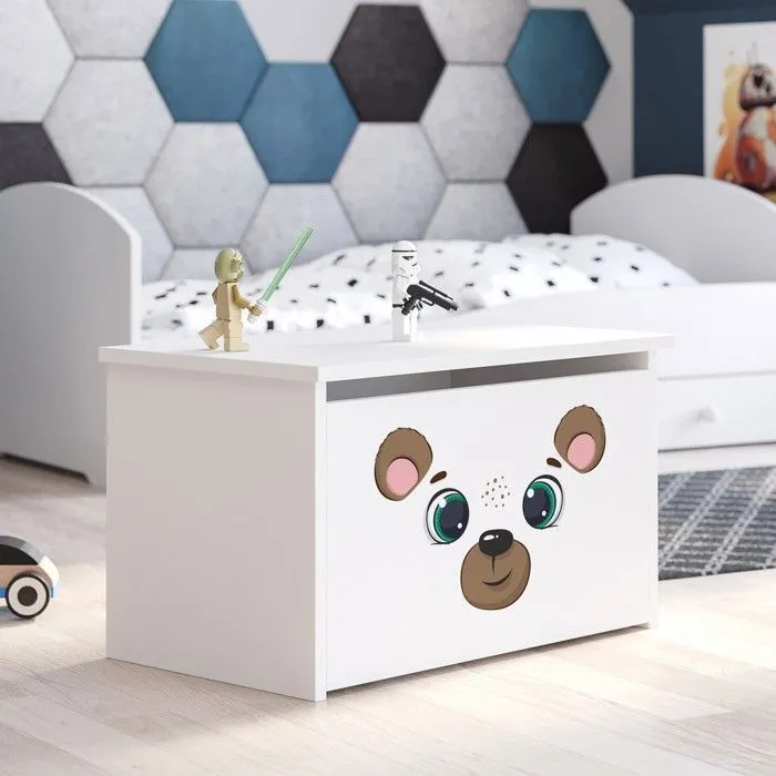 Coffre à jouets pour enfants - DARIA - Boîte de rangement - Vérin pneumatique – BLANC "Teddy Bear" 42x40x73-0