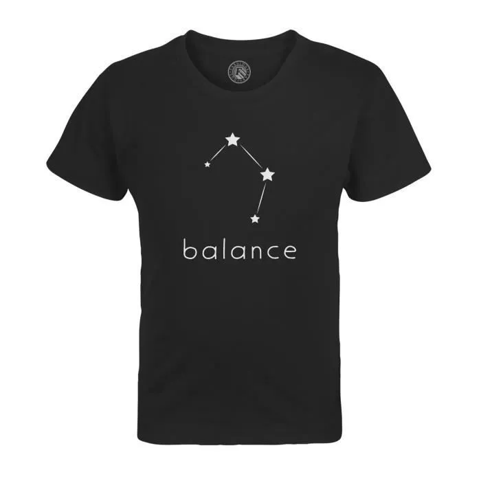 T-shirt Enfant Noir Balance Etoile Signe Astrologie Constellation Minimaliste-0