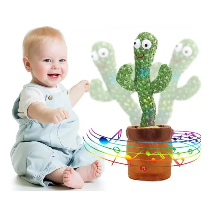 Cactus en Peluche Dansant - KAWAII - Chant 120+Danse+Enregistrement+Éclairage - Vert et marron-0