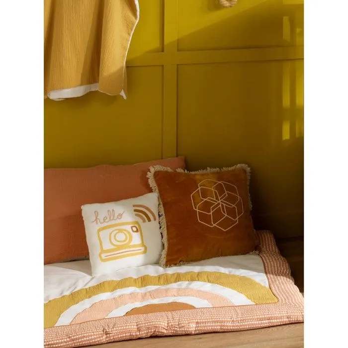Coussin décoratif - Sauthon - 25x25cm - Coton blanc - Motif appareil photo - Chambre enfant-4