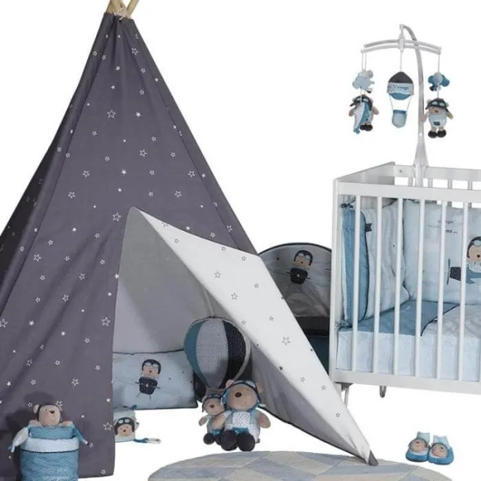 Edredon lit bébé en coton bleu-3