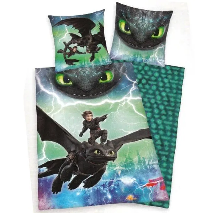 Housse de couette - Dragon - Noir - 100% coton - 135x200 cm - Taie 80x80 cm-0