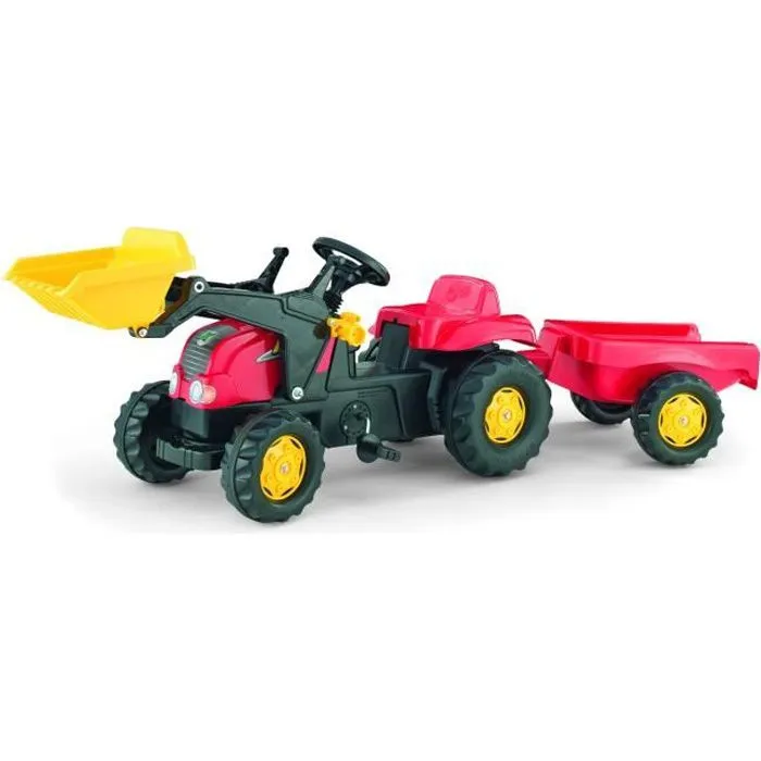 Tracteur à pédales enfant Rolly Kid X rouge avec remorque et pelle avant - Rolly Toys-0
