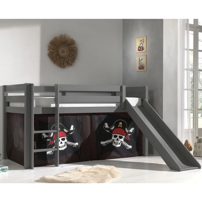 Lit mezzanine avec toboggan pin massif Gris - Vipack - PINO - 1 place - 90x200 cm - A lattes-0