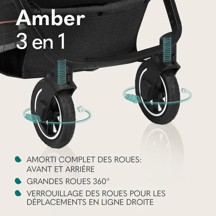 LIONELO Amber - Poussette bébé 3en1 - Jusqu'à 22Kg - Inclu nacelle, cosy, siège auto, sac et accessoires - iSize - Gris foncé-2