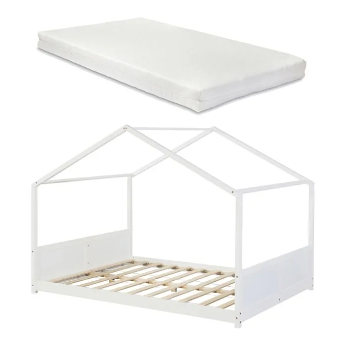 Lit cabane Simo avec matelas 140 x 200 cm blanc-2