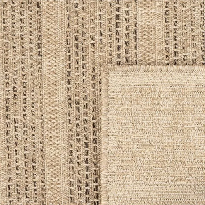 Tapis extérieur en jute Look à motif de lignes Look| 160x230 | pour le jardin ou terrasse | Rectangulaire-3