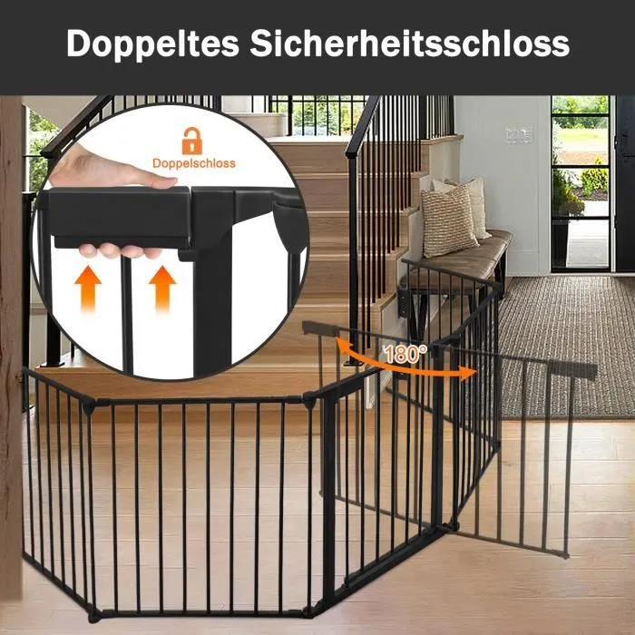 LARS360 Barrière de cheminée en métal avec porte de 300 cm Barrière de protection des animaux Pour bébé Pliable 5 éléments 75x60cm-3