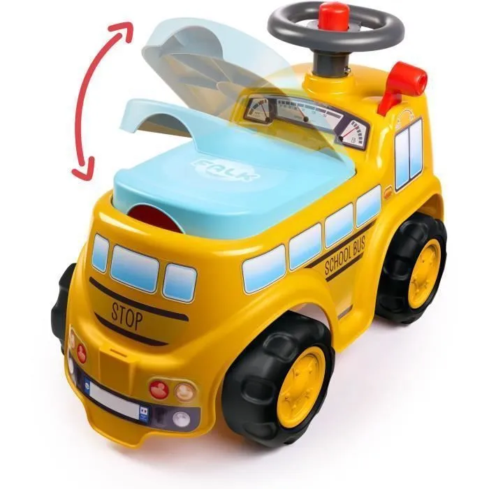 Porteur - FALK - School Bus - Assise ouvrante - Volant directionnel - Dès 12 mois - 100% Fabriqué en France-1