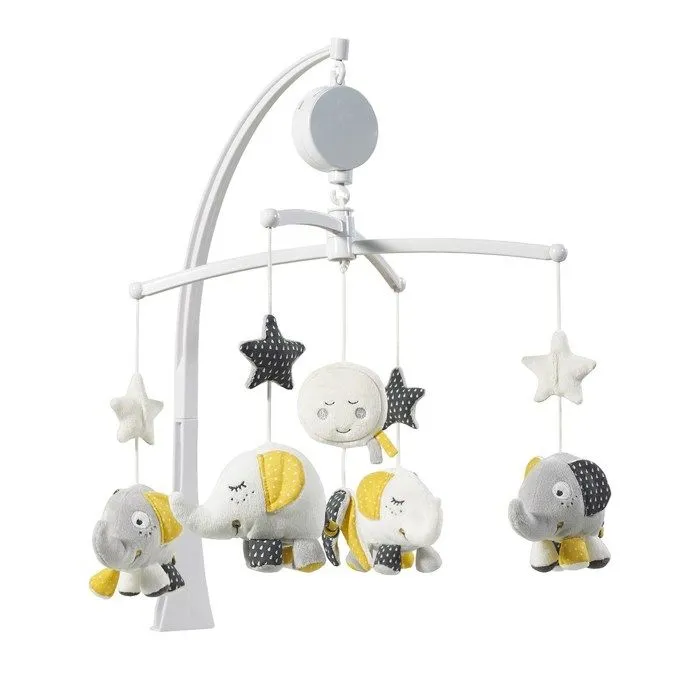 Mobile musical bébé Eléphant en coton gris-0