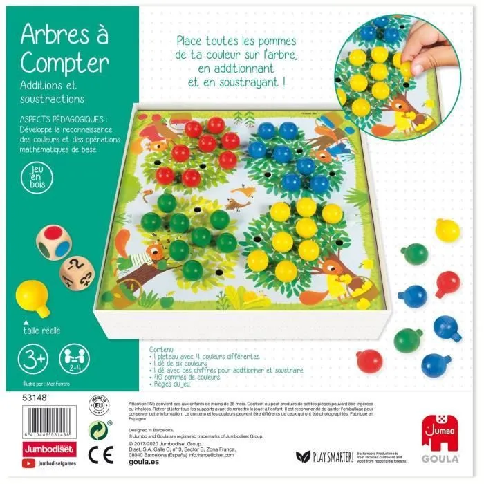 Jeu éducatif - GOULA - Arbres à compter - Pommes en bois et dés-2