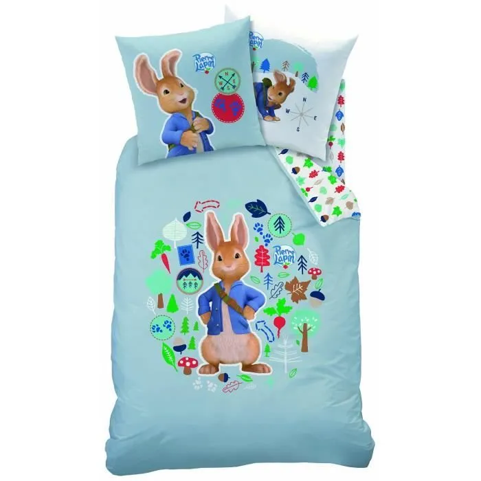 Parure de lit - PIERRE LAPIN - HC140+TO63 - 140x200 cm - Coton - Lavable à 30°C-0