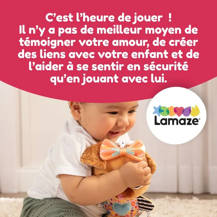 Peluche d'éveil sensoriel - Lamaze - Lovey Le Chien - Couleurs vives - 0 à 6 mois - Attache multifonctionnelle-1