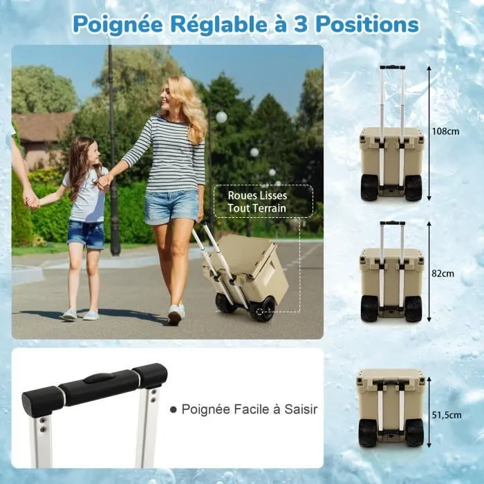 Glacière à Roulettes Portable - COSTWAY - 43L - Isotherme Hermétique - Poignée Trolley en Aluminium-2
