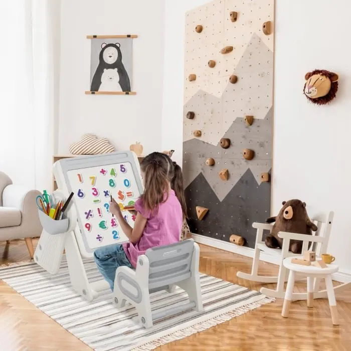 UISEBRT Table pour Enfant avec Chaise Tableau à Dessin Magnétique & Espace de Rangement & Plateau Inclinable Charge max. 100KG-2