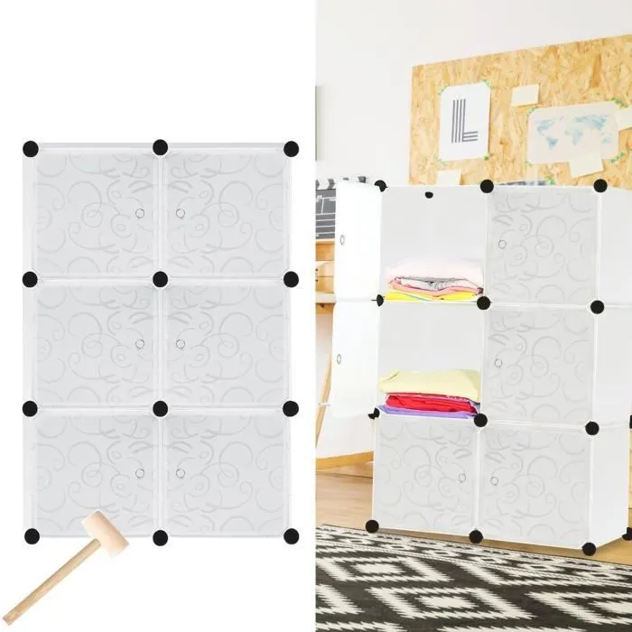 HENGMEI Armoire de rangement DIY Étagère Système Penderie à monter soi-même 6 boîtes avec porte, Blanc-0