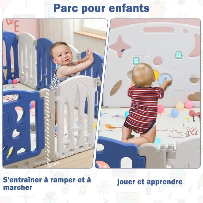 YUENFONG Parc Bébé pliable avec porte et planche à jouet, XL Parc en Plastique, Parc Enfant Modulable, sans BPA, 14 Panneaux-3
