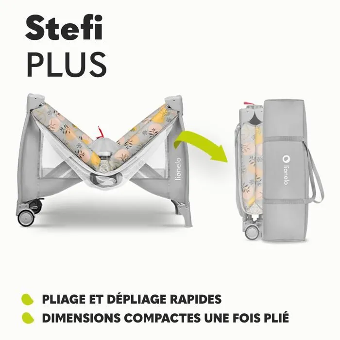 Lit parapluie compact 2en1 LIONELO Stefi Plus - Parc bébé - Matelas en mousse T25 - 0-36 mois - Pliage Rapide - 2x Roulettes - Vert-4