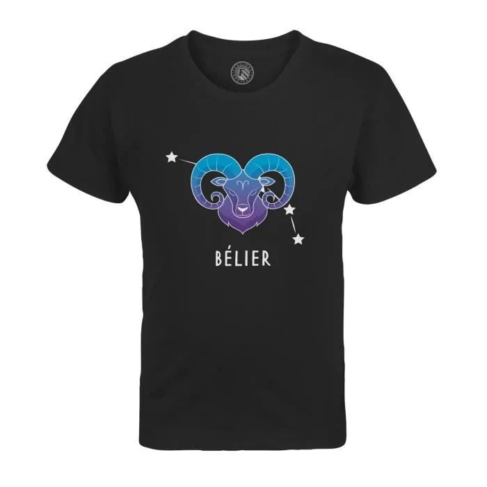 T-shirt Enfant Noir Verseau Signe Astrologie Bohème Zodiaque Astres Constellation-0