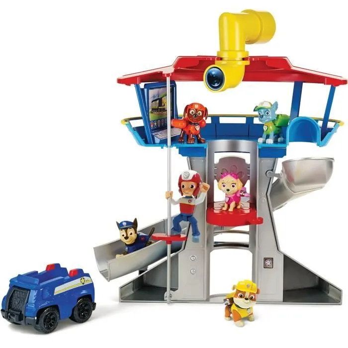 Playset Quartier Général Pat' Patrouille + Véhicule figurine Chase - Effets Sonores lumineux-0