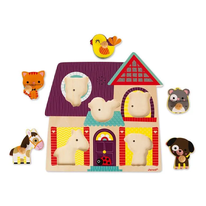 Puzzle sonore animaux de compagnie - JANOD - Encastrement musical 5 pièces - Paysage et nature - Multicolore-5