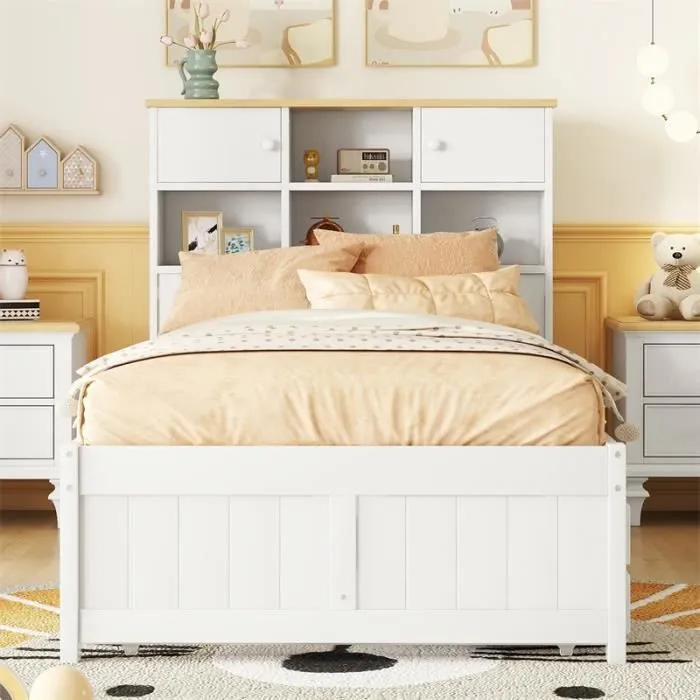 Lit gigogne - Blanc - 90x200cm + 90x190cm - 3 tiroirs - Sommier à lattes - Enfant-1