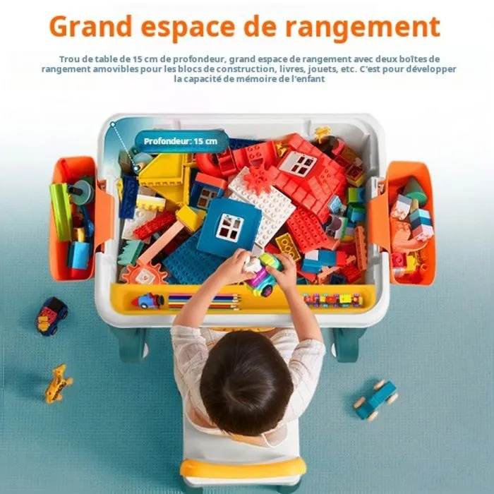 Table d'activités - LARS360 - Multifonctionnelle - 1 Table + 2 Chaises - 300 Blocs - Sécurisée-3