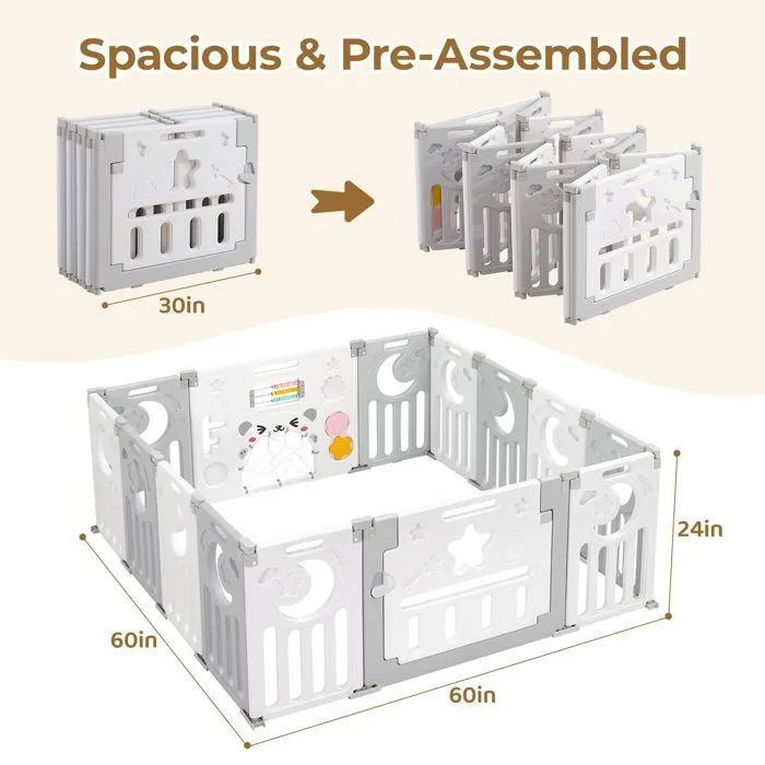 Parc Bébé Pliable 14 Panneaux 150×150 cm, Parc bebe modulable plastique, Parc Bebe avec Porte et Panneau d'activité-4