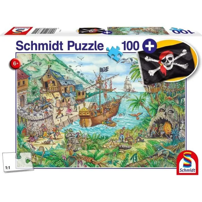 Puzzle Fantastique - SCHMIDT SPIELE - Dans la baie aux pirates - 100 pièces - Multicolore et vert-0