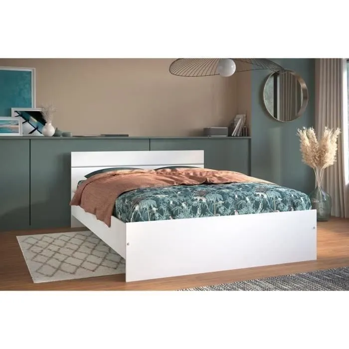 BOSTON Lit adulte contemporain - Décor blanc - l 140 x L 190 cm-1