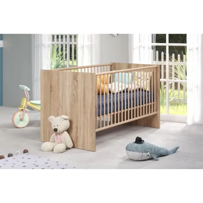 Chambre bébé duo NIKO - Lit 70x140 cm + Commode à langer 2 portes - Décor chêne naturel - TRENDTEAM-3