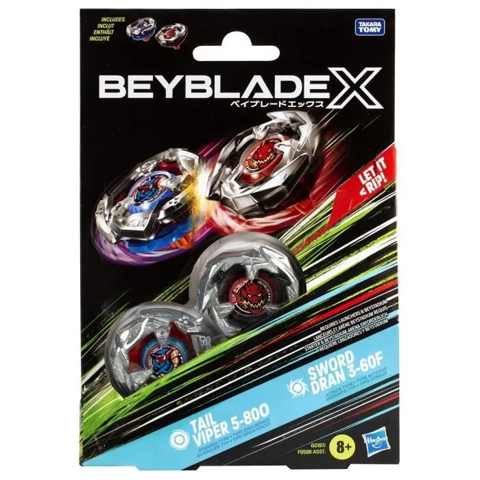 Beyblade X Dual Tail Viper 5-80O et Sword Dran 3-60F, Pack de toupies détachables, Dès 8 ans-1