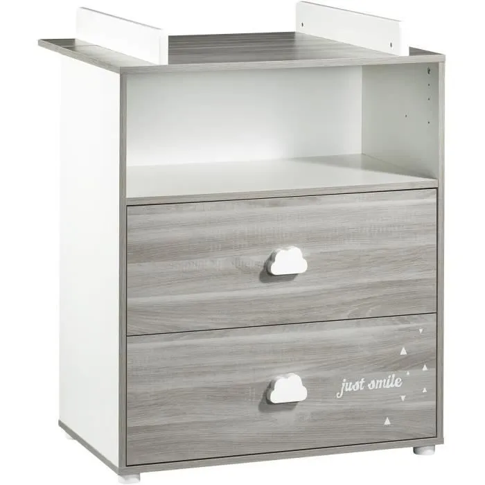 Chambre bébé complète - Lit 120x60, commode à langer et armoire - BABY PRICE - SMILE - Chêne silex-2