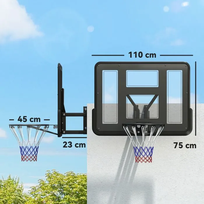 Panier de basket - SPORTNOW - mural - avec panneau incassable - cerceau en acier et filet indéchirable - vis de montage - noir-3