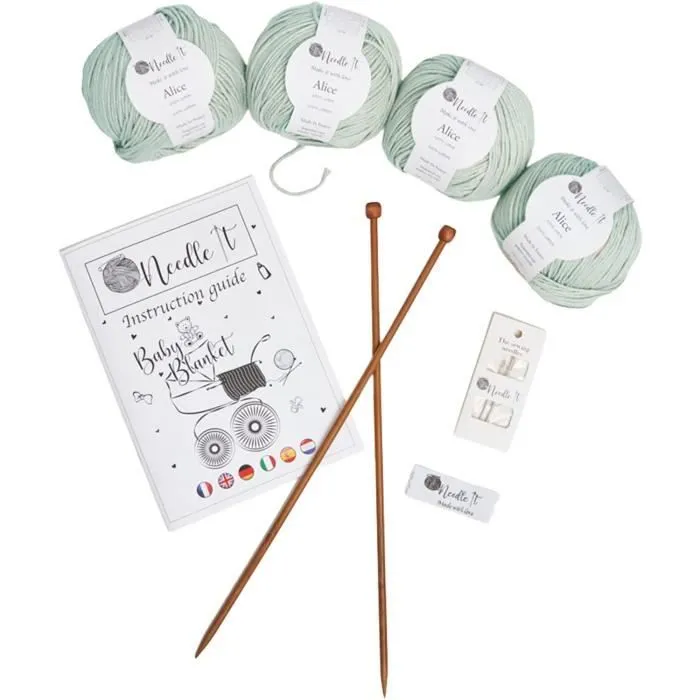 Needle It – Kit Tricot pour débutant complet avec aiguilles à tricot – Couverture bébé à tricoter soi-même (menthe) - Idée Cadeau-1