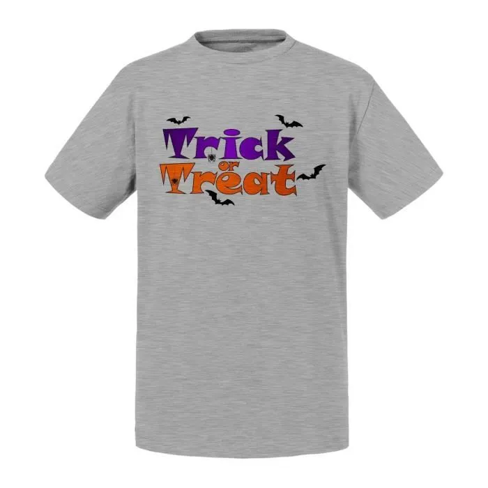 T-shirt Enfant Gris Halloween Trick or Treat Araignee Chauve Souris-0