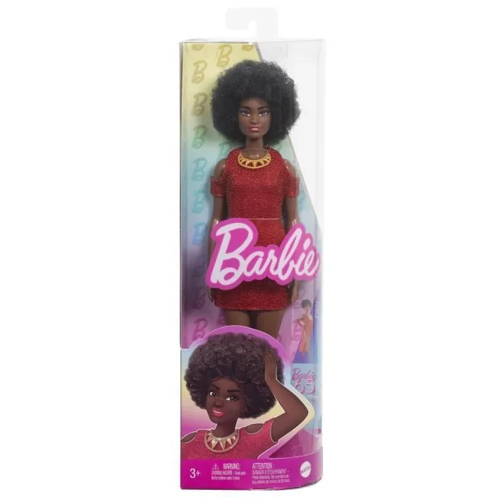 Barbie-Fashionistas 221-Poupée avec cheveux noirs et robe rouge HRH18-6