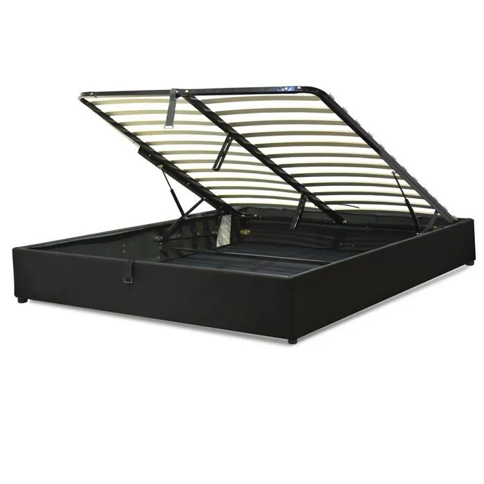 Lit Coffre Vegas 160 x 200 by Sampur | Simili Cuir Noir | Grand Coffre de Rangement - Design et Moderne - Sommier à Lattes en Bois-3
