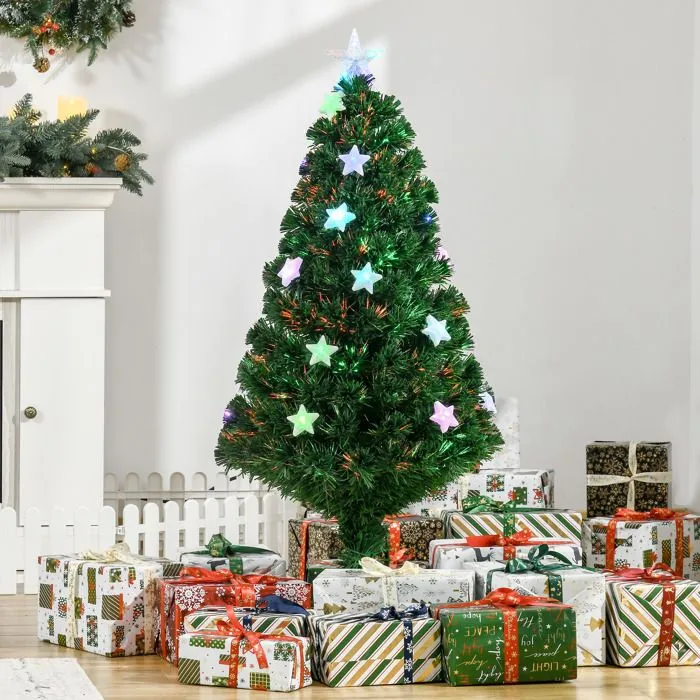 HOMCOM Sapin de Noël Artificiel Lumineux 120 cm 16 lumières LED Fibres optiques Lumineux Multicolores 130 Branches-2