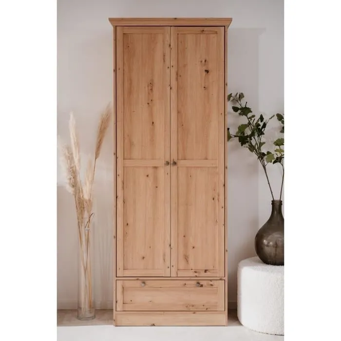 Armoire - Landwood - Décor chêne artisan - 2 Portes - 1 Tiroir - L80 x P39 x H200 cm-3
