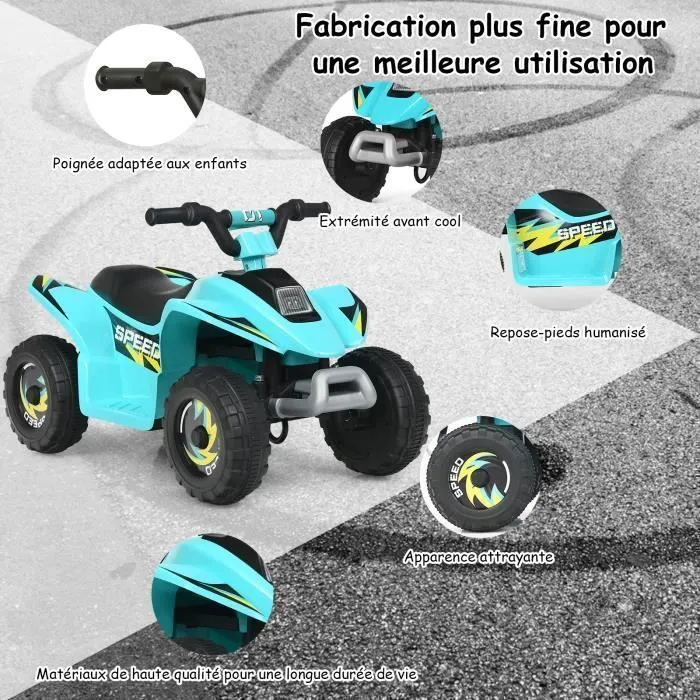 COSTWAY Quad Electriques pour Enfant 6 V 4,5 Km/H max. Voiture Buggy pour Enfants de 3Ans+ Bleu-3